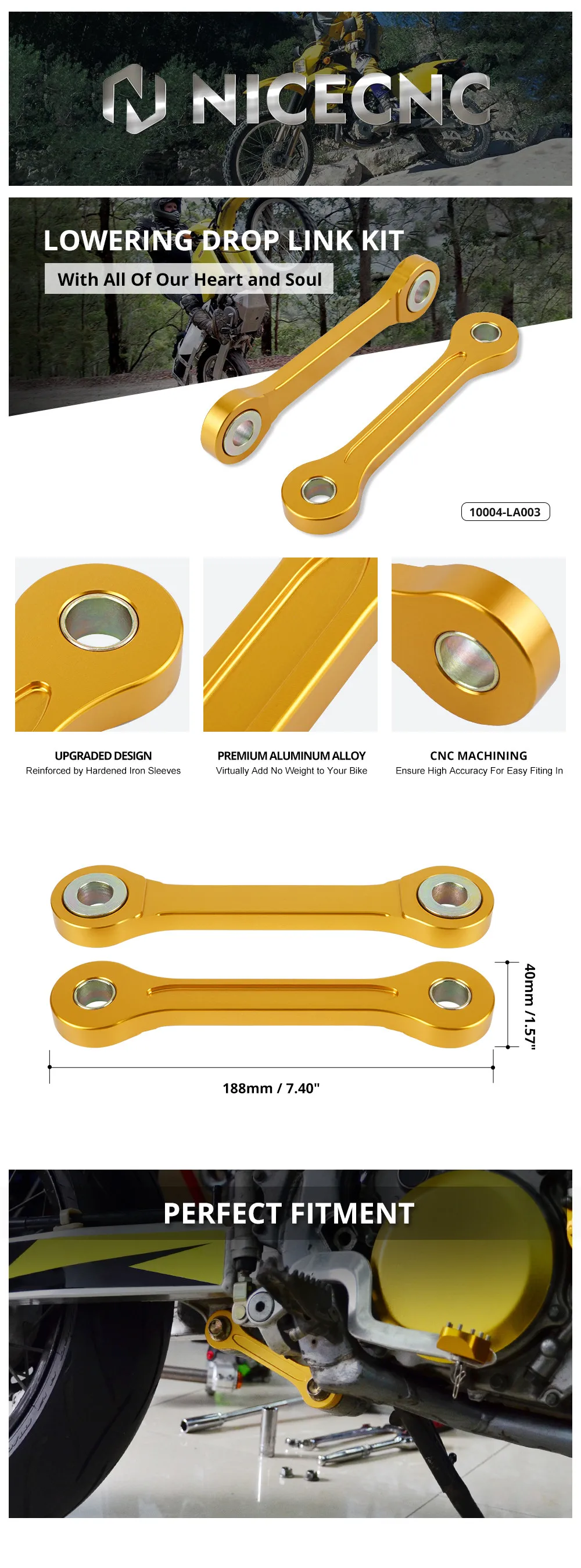 NICECNC Motorrad-Tieferlegungsgestänge-Set 7 cm für 2024 Suzuki DRZ400 DR-Z400 DRZ 400 2000–2024 2023 Kawasaki KLX400 KLX 400 2000–2019 – Detail 2