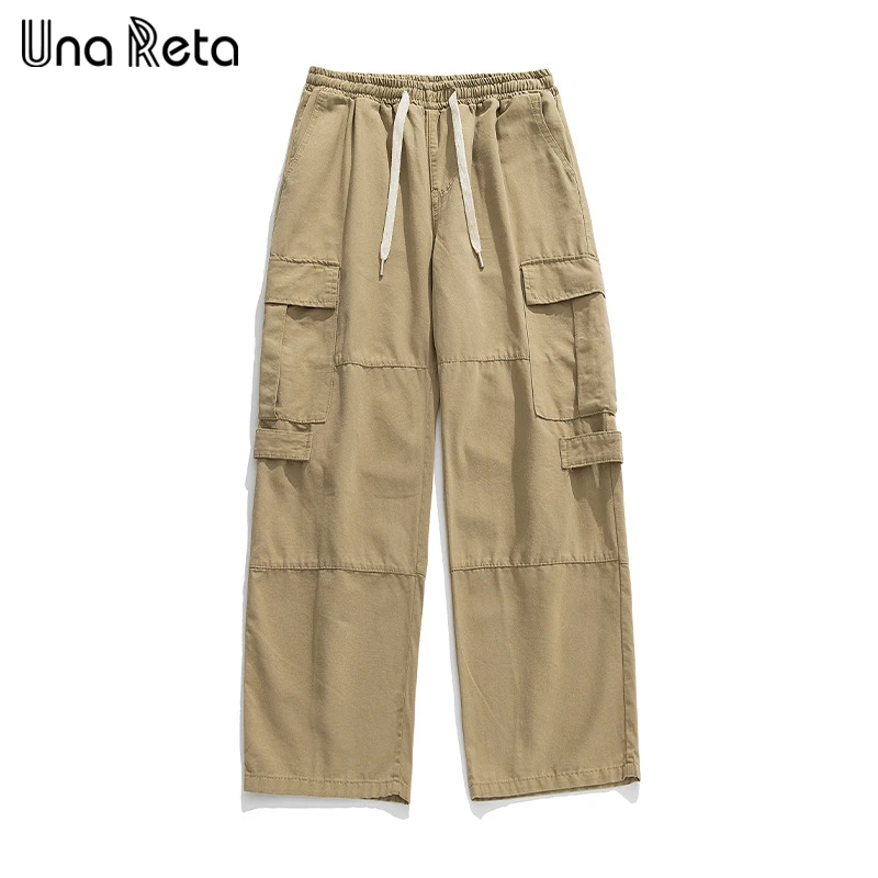 

Una Reta Man Pants Autumn Hip Hop Pockets Joggers Harajuku Fashion Solid Elastic Waistline Cotton Cargo Pants Men