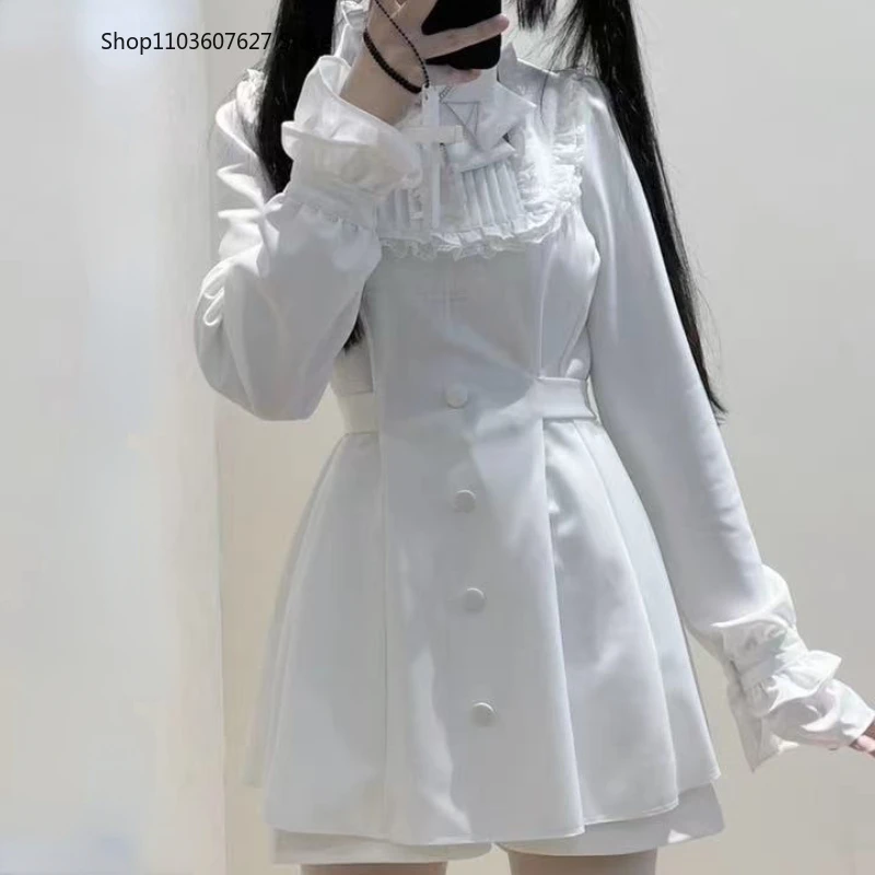 

Женское платье в стиле викторианской панк Y2k, винтажное готическое мини-платье в стиле Лолита с оборками и бантом, платье с длинными рукавами и кружевной вышивкой в японском стиле