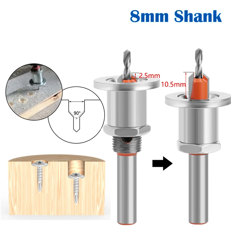 

8mm Shank Router Bit HSS Countersink Woodworking Router CNC YG6X Woodworking Router Bit Milling Cutter Screw Extractor Hand Tool