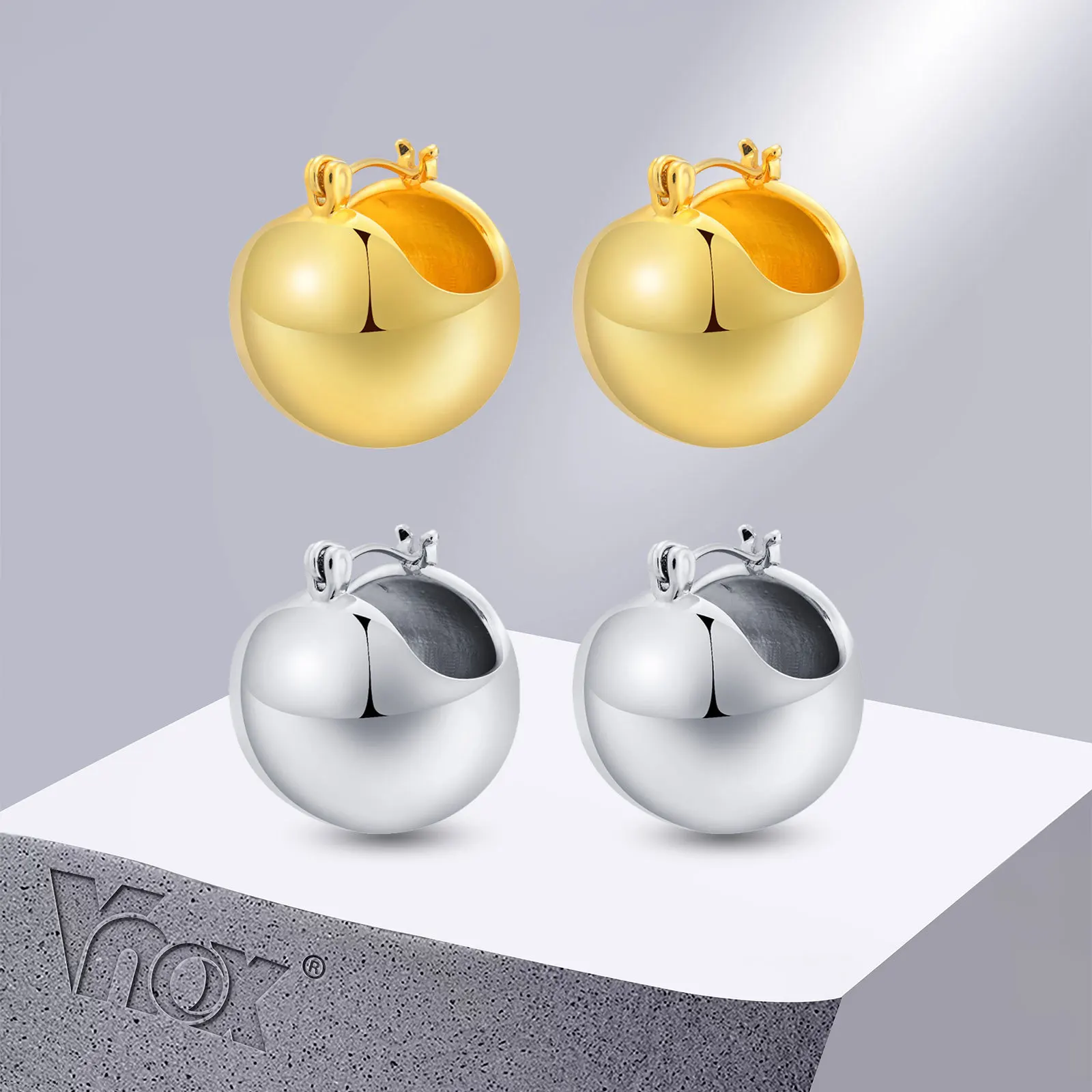 

Vnox Contemporary Round Earrings for Women Party Jewelry, Gold Color Metal Statement Earring Gift for Her