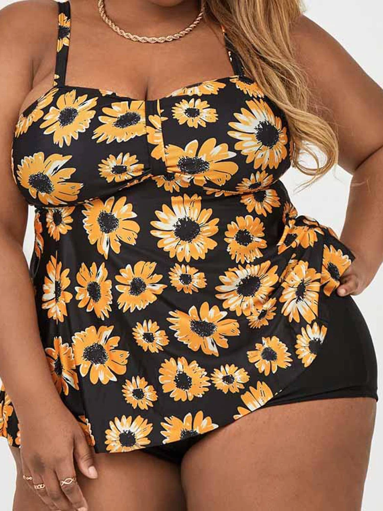 

8XL Floral Swimsuit 2022 Female Tummy Control Swimwear Tankini Two Piece Bathing Suit Beachwear