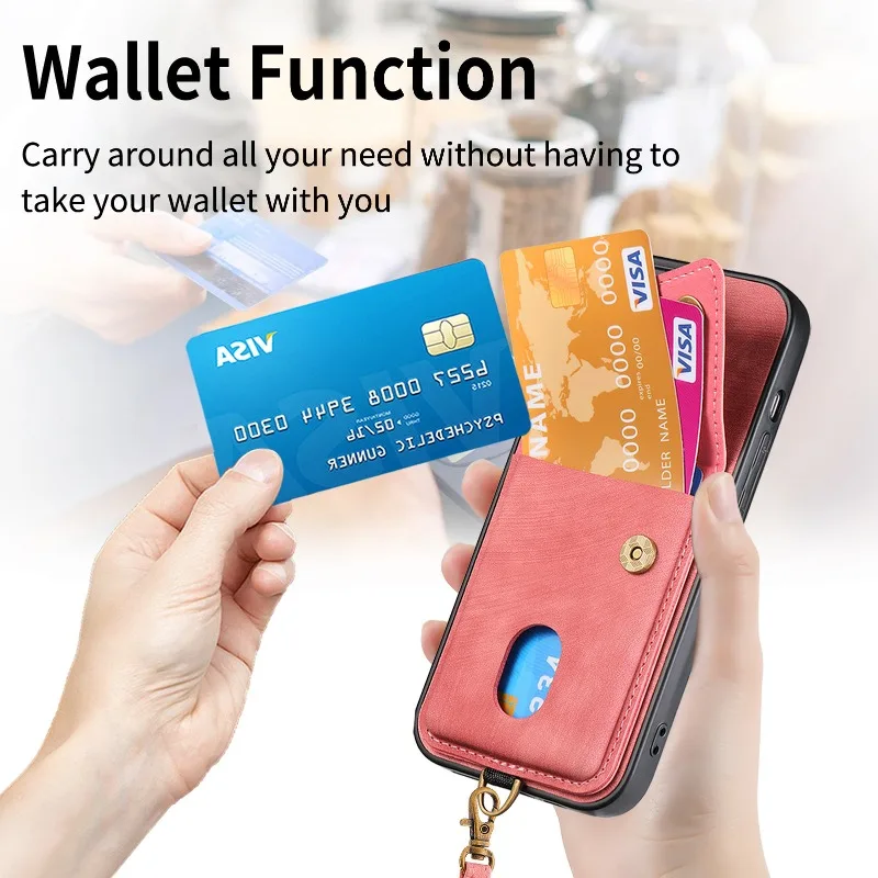 Luxury PU Leather Wallet Phone Case with Magnetic Closure and Card Holder - Shockproof Lanyard Design