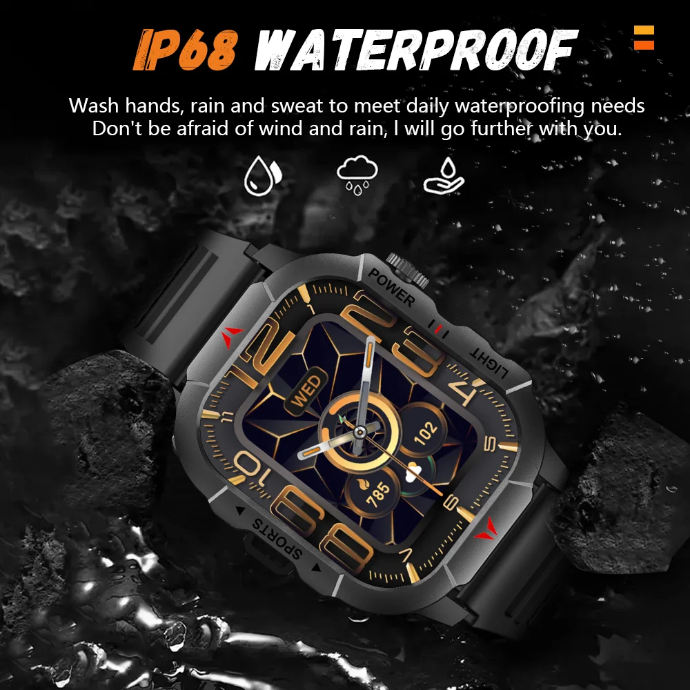 LAXASFIT 2025 New Men Smart Watch LED Flashlight BT Call 100+ Sports Modes Health Monitoring IP68 Waterproof Outdoor Smart Watch 5