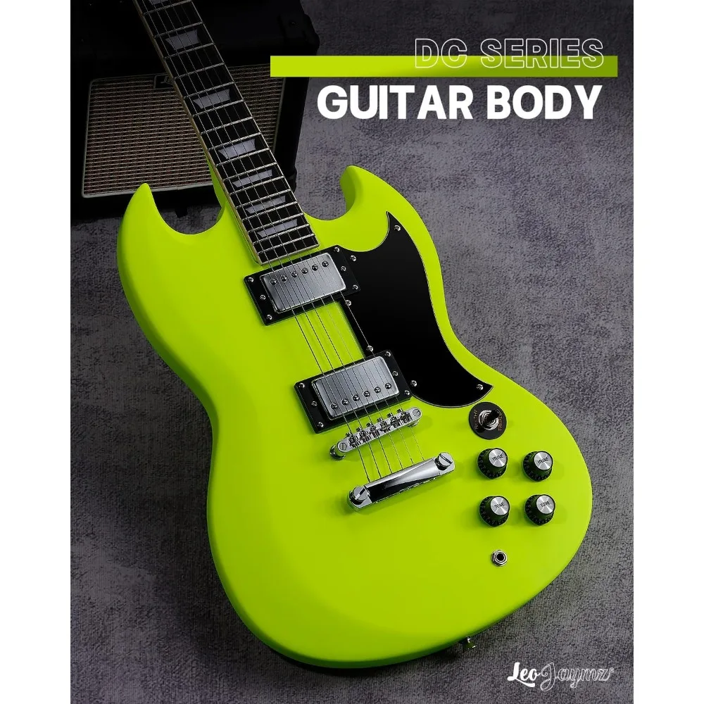 39 Inch Solid Body Electric Guitar-Poplar Wood Body，Maple Neck and Composite Ebony Fretboard (Fluorescent Green)