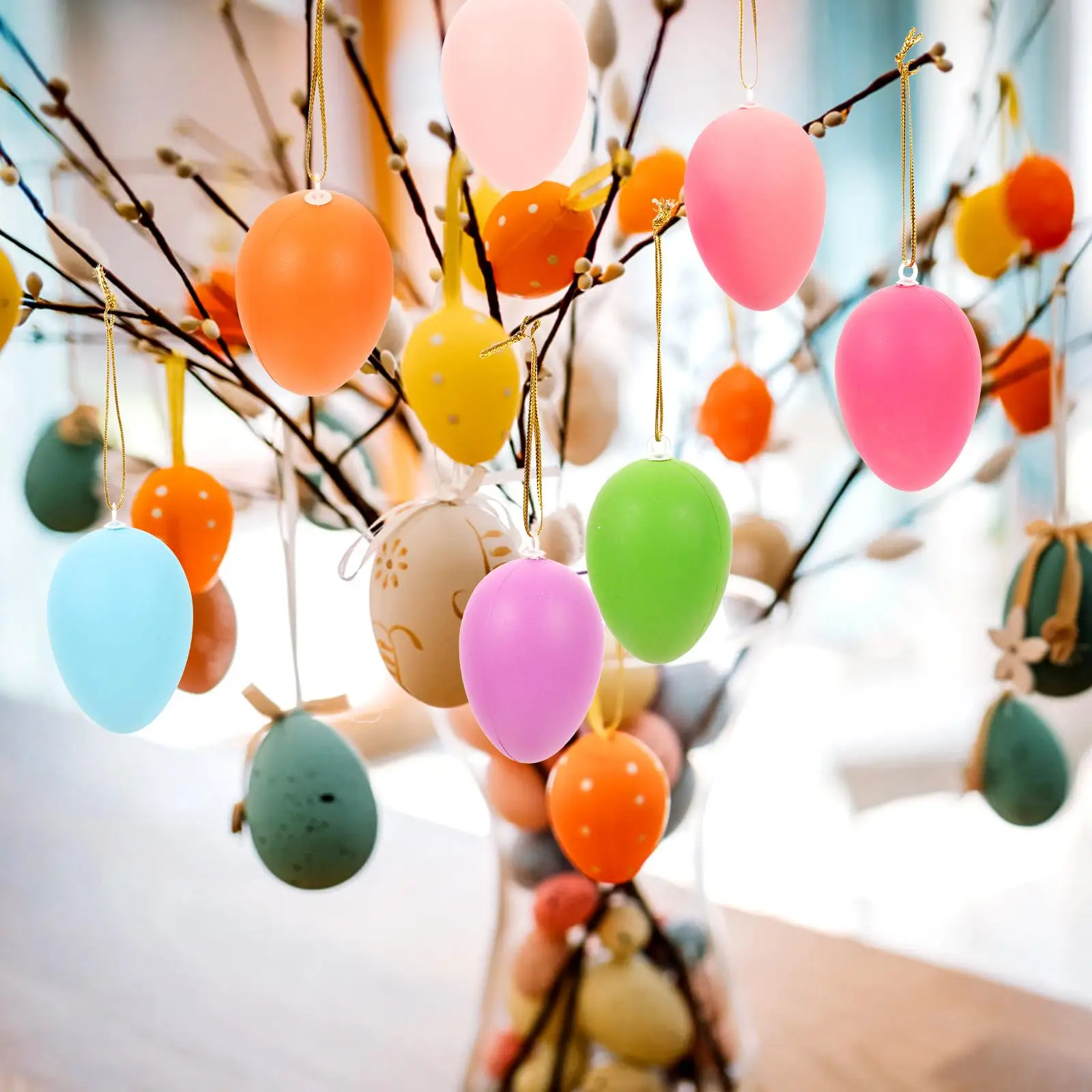24 Pcs Plastic Easter Eggs Hanging Door nament Outdoor Decorations Kids Craft For Decorating Spring Party Festive Toy 6