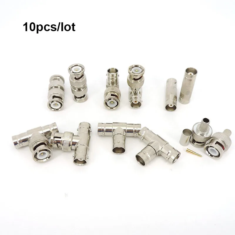 

10pcs 2way BNC male female to right angel BNC male female plug jack t type splitter RG59 Q9 Coaxial Cable connector Converter o