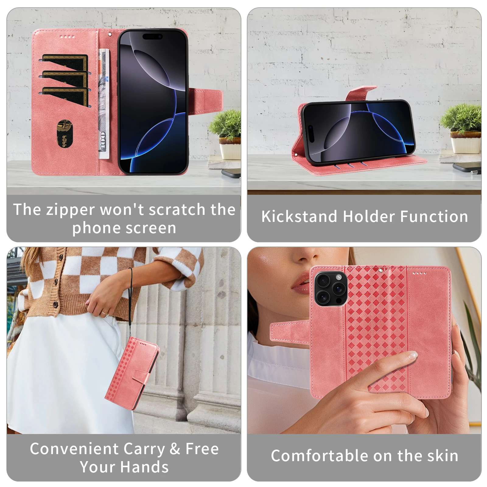Leather Wallet Phone Case with Card Holder and Magnetic Closure