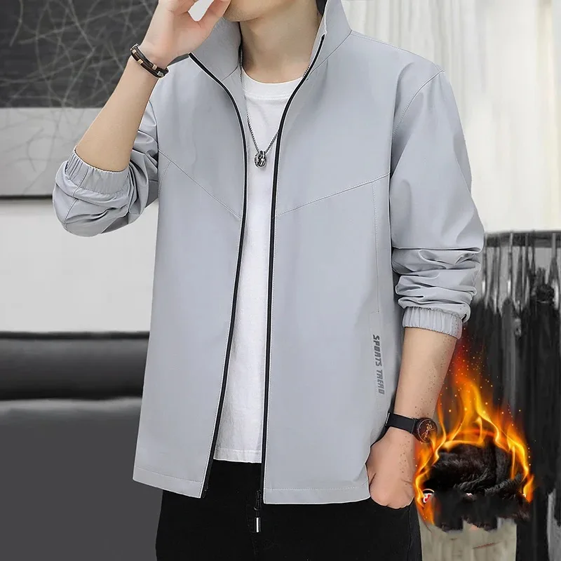 남성용 라운드 넥 단색 레터 프린트 지퍼 포켓, 긴팔 카디건 재킷 코트, 패션 ..