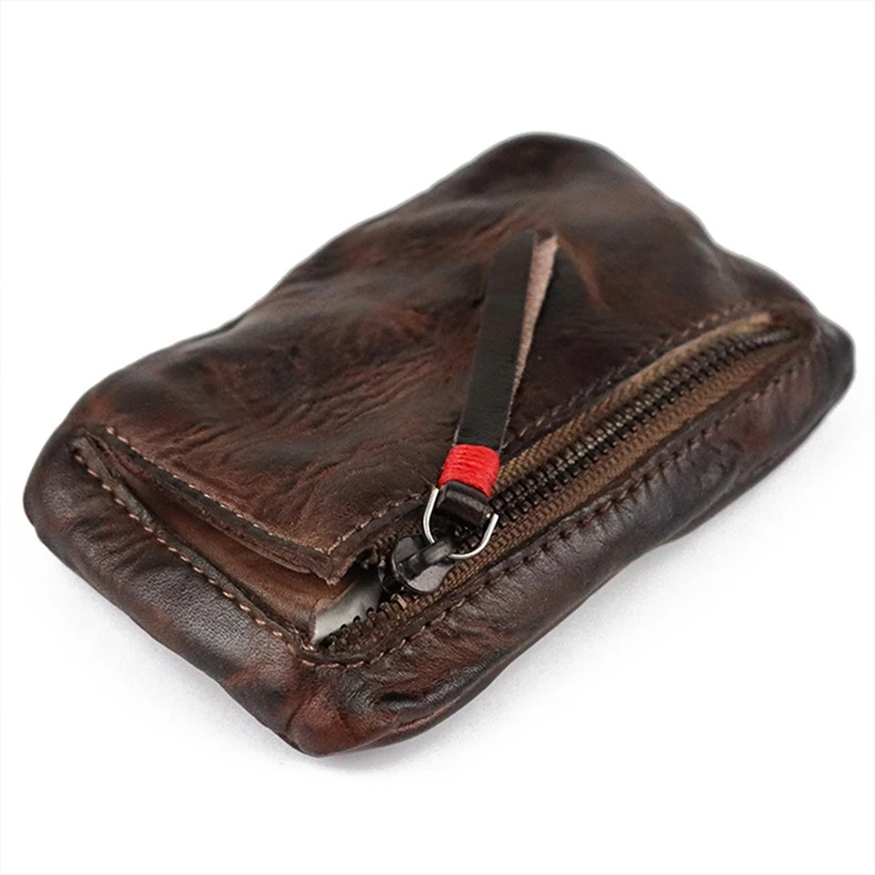 Vintage Men Genuine Leather Mini Coin Purse Card Case Holder Wallet Clutch Male Short Zipper Small Change Bag
