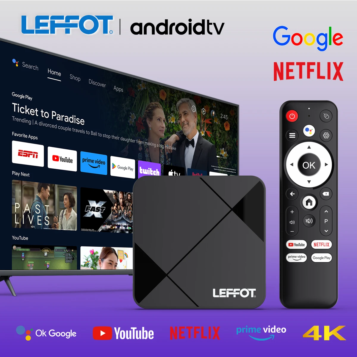 Android 14.0 LEFFOT RK3518 Smart TV Box Quad Core RK3518 4K