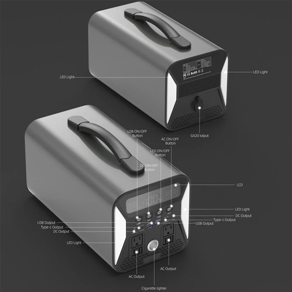 2000W/1000W/500W Portable Power Station Solar Generator External ...