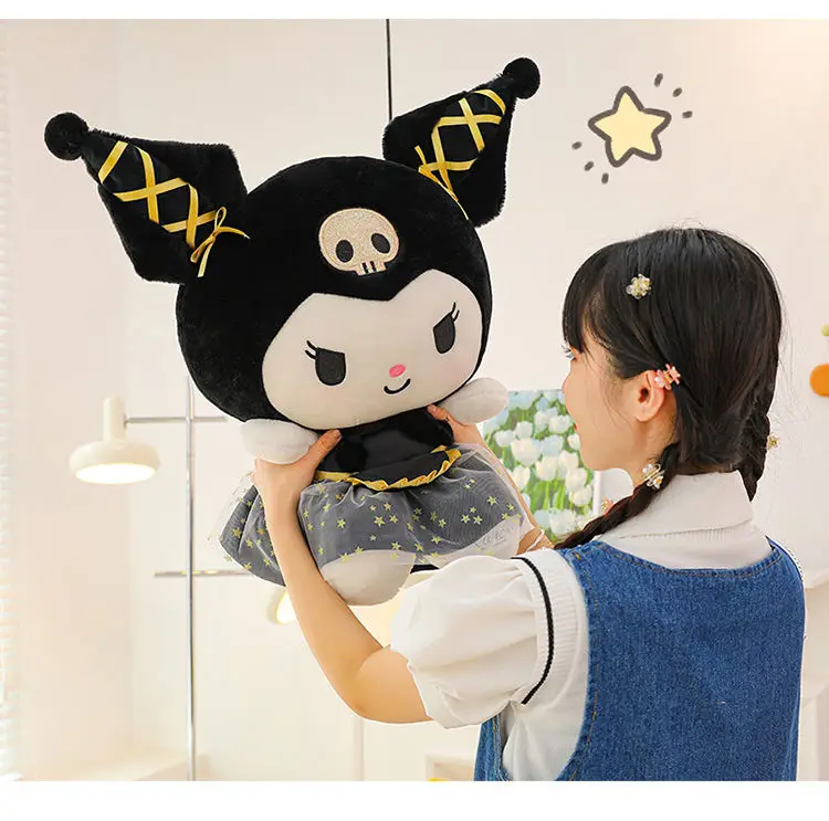 Hello Kitty Plush Doll Toy Cartoon Cute Anime Black Gold Kuromi Luxury Sleeping Pillow Doll Girls Birthday Gift