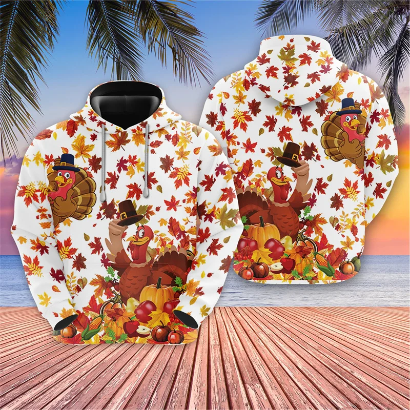 thumbnail image 1 of Sudadera con capucha con estampado 3D de hojas de arce y pavo para hombre y mujer, con estampado de feliz día de Acción de Gracias, informal, holgada, de manga larga, 1 of 5
