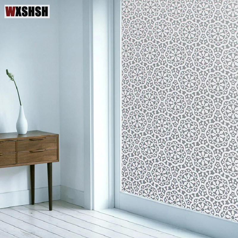 White Flower Static Cling Window Film Home Decor PVC European Style UV-Proof Privacy Protection Glass Film For Home Office Store