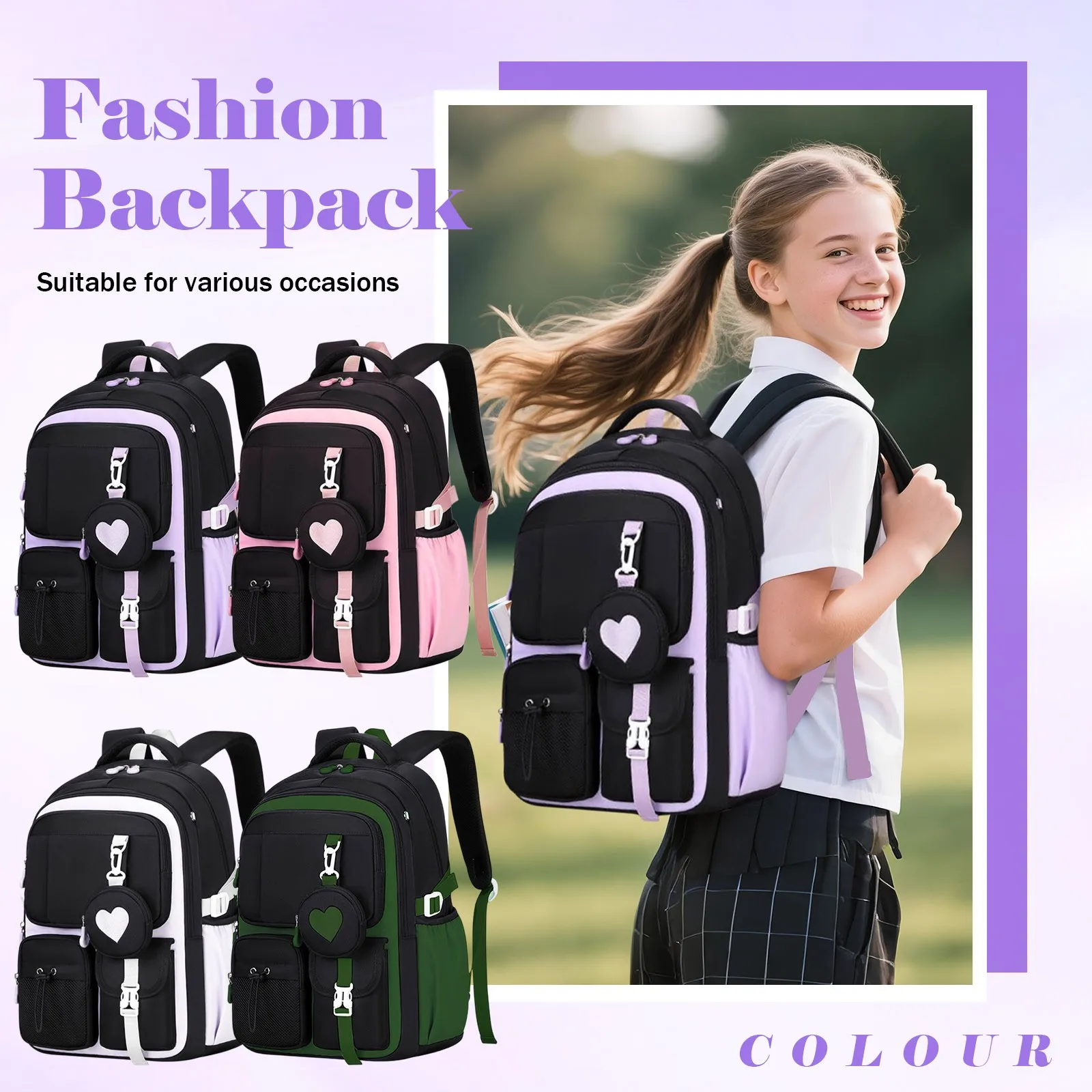 Large-capacity Waterproof Light Weight Teenage Girls School Bags Children's Fashion Printed Travel Backpack Students Bookbag 1