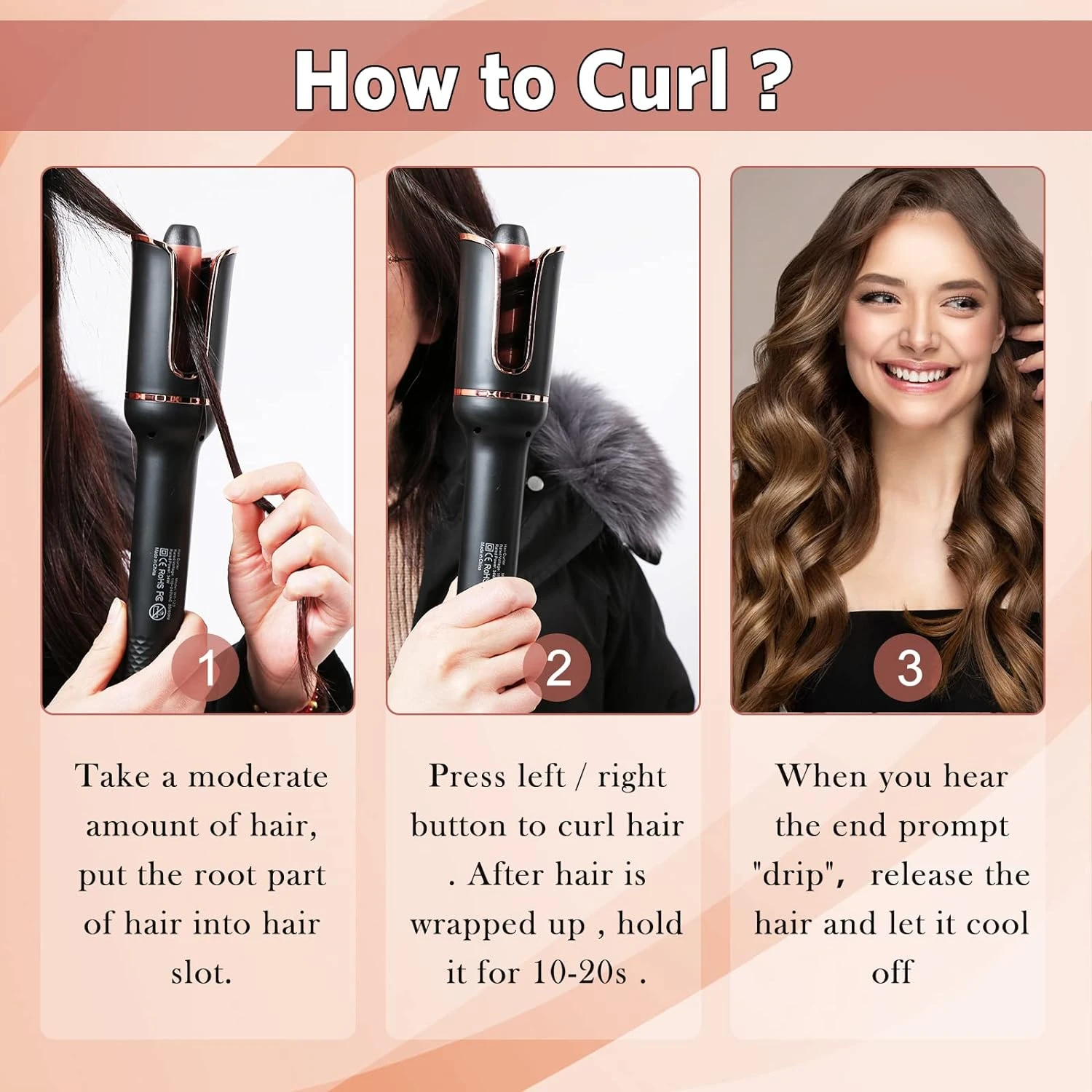 Perfect for salon-quality curls and waves, the elegant and advanced black automatic hair curler features a convenient dual volta