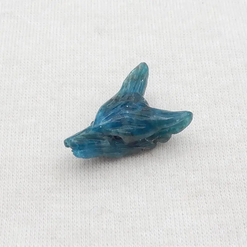 Natural Stone Blue Apatite Crystal Handmade Animal Wolf Head Pendant Bead DIY Jewelry Making Necklace Accessories 22x14x8mm 3g