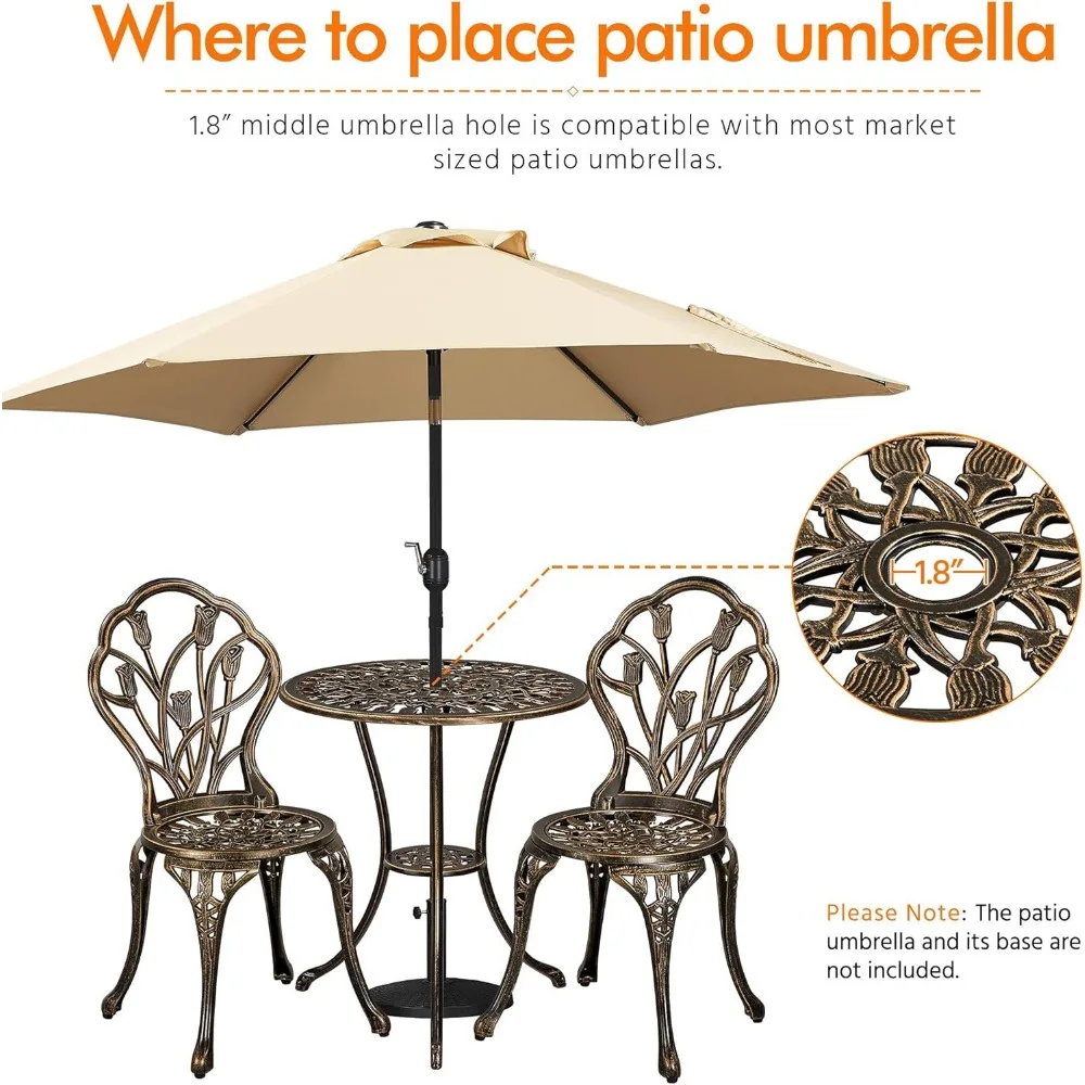 Patio Bistro Sets 3 Piece, Outdoor Rust-Resistant Cast Aluminum Garden Table and Chairs, Bronze 5