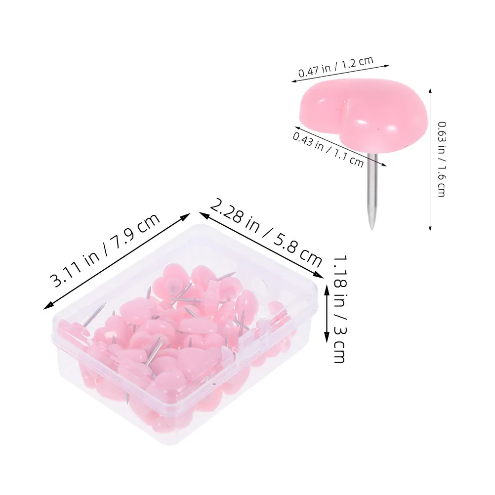100개 하트 모양 금속 장 푸시핀 귀여운 사무실 가정 학교 게시판 코르크보드 핀 핀타크