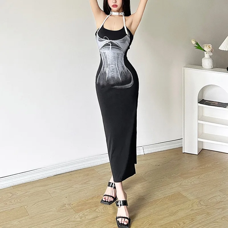 

Чехол для бикини, пляжный костюм, простое и элегантное официальное платье, Новинка лета 2024, женское однотонное приталенное привлекательное с высокой талией и лямкой на шее из спандекса