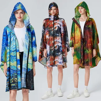 Men And Women Van Gogh Starry Sky Raincoat Colorful Hikng Rain Coat Unisex Poncho Waterproof Cloak Mountaineering Rainwear