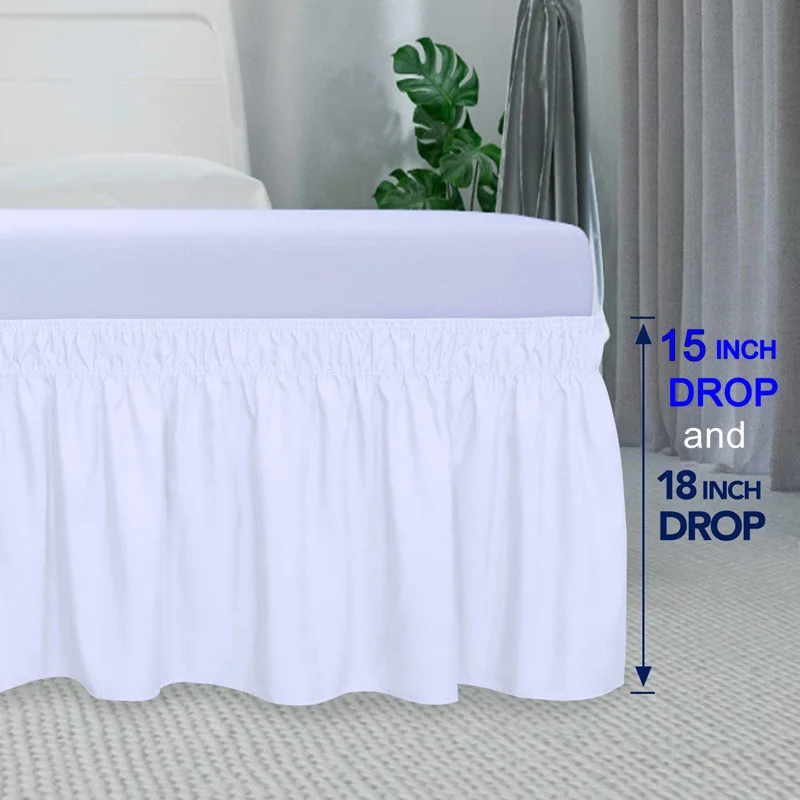 Wrap Around Easy Fit Bed Skirt Bedding Valance Elastic Band Bed Apron  Ruffled