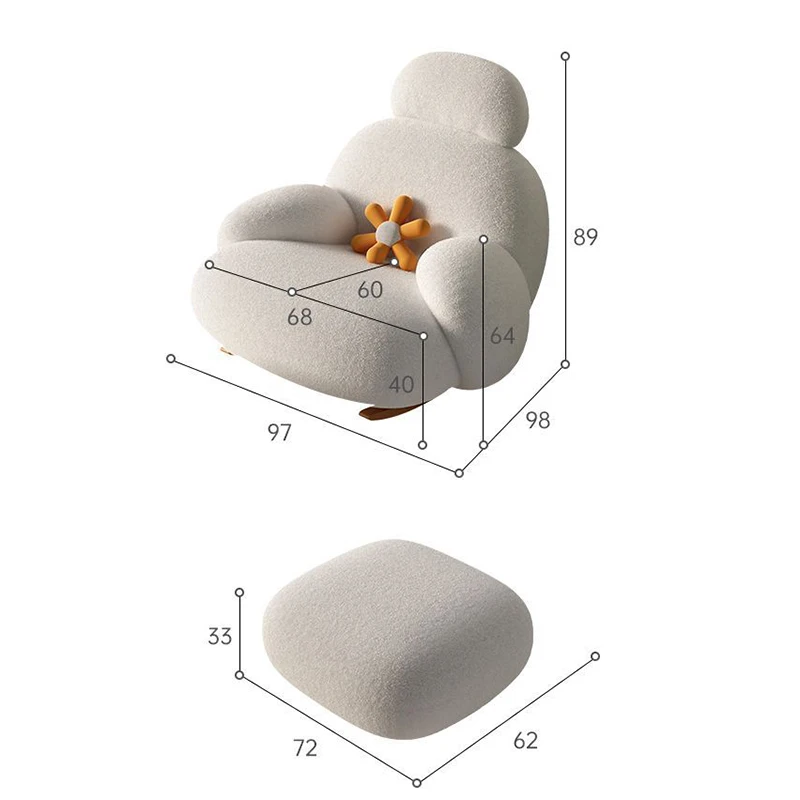 Description Picture 4 of itemNordic Fabric Living Room Chairs Home Furniture Light Luxury Single Sofa Lounge Chair Home Balcony Leisure Rocking Chair