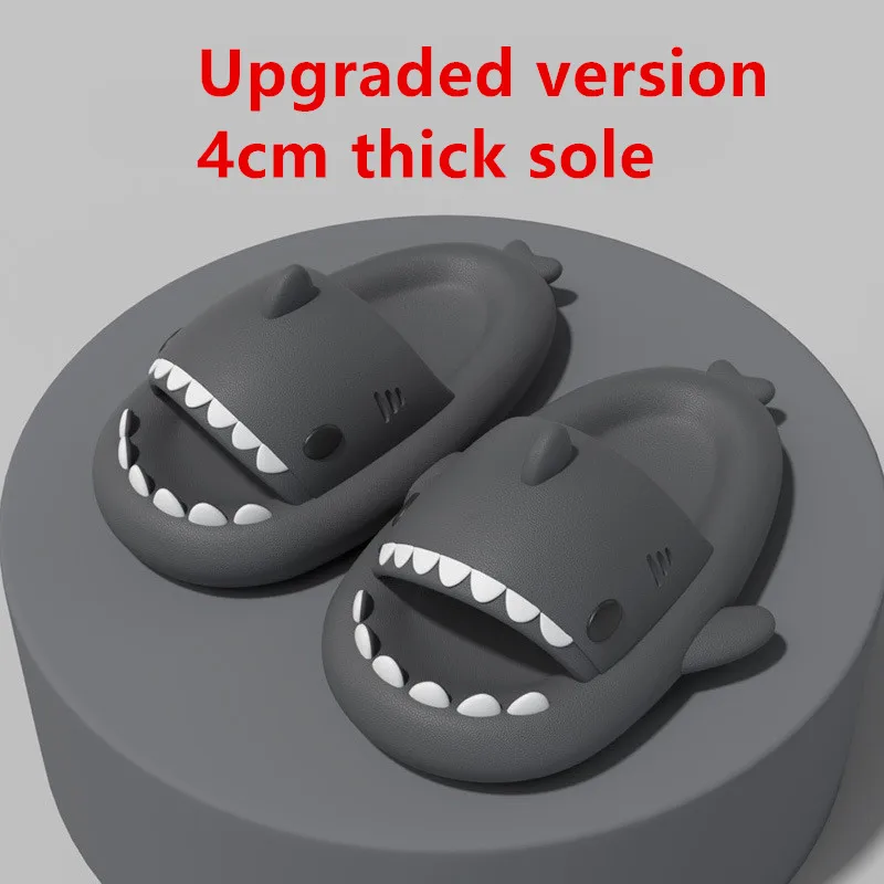 4cm Thick Sole Man Women Shark Slippers Size 46 47 2023 Summer Home Anti-skid Couple Parents Kids Indoor Household Funny Slipper
