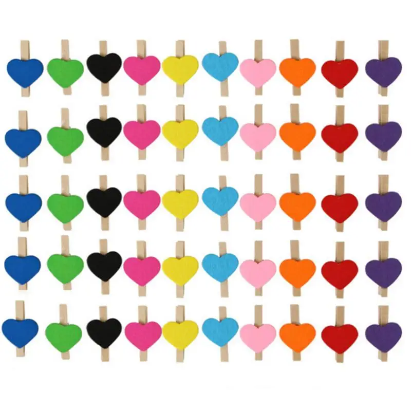 

Mini Clothes Pins For Photo 50pcs Heart Shaped Wooden Photo Clips Cute Clothes Pins Bulk 3cm Color Love Clip For Cartoon Crafts