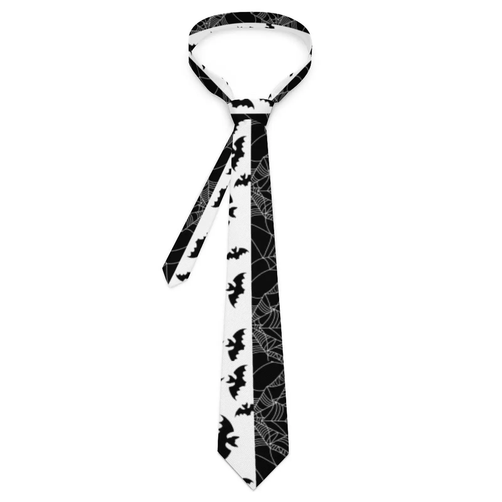 

Mens Tie Black Bat Neck Ties Webs Print Two Tone Kawaii Funny Collar Tie Graphic Wedding Party Quality Necktie Accessories