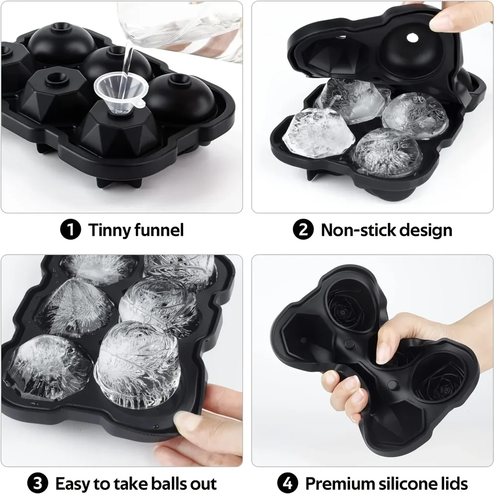 Stampi Per Ghiaccio In Silicone Con Coperchio: 2 Vassoi A Forma Di Rosa E Cuore Per Cubetti Giganti, Ideali Per Cocktail, Whisky E Dessert, Confezione Regalo - 6