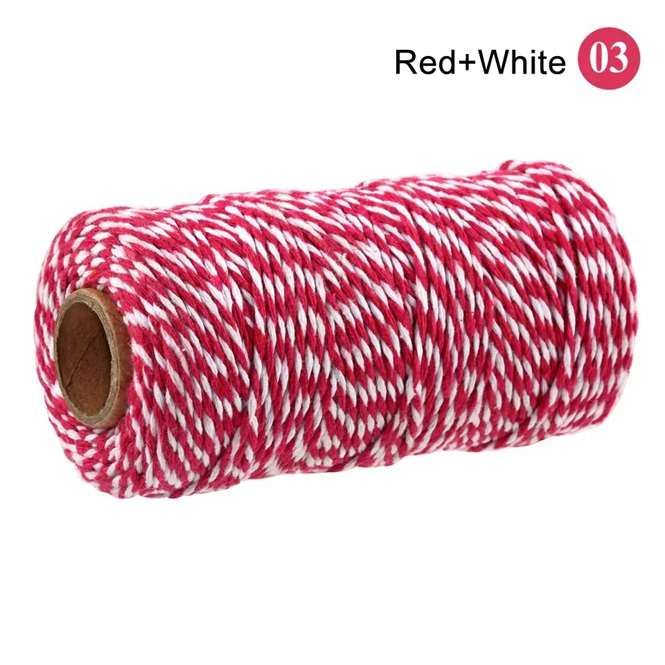 100M/Roll Cotton Bakers Twine String Cord Rope Two-color Cotton Craft Twine Home Textile Gift Packaging Christmas Wedding Decor 