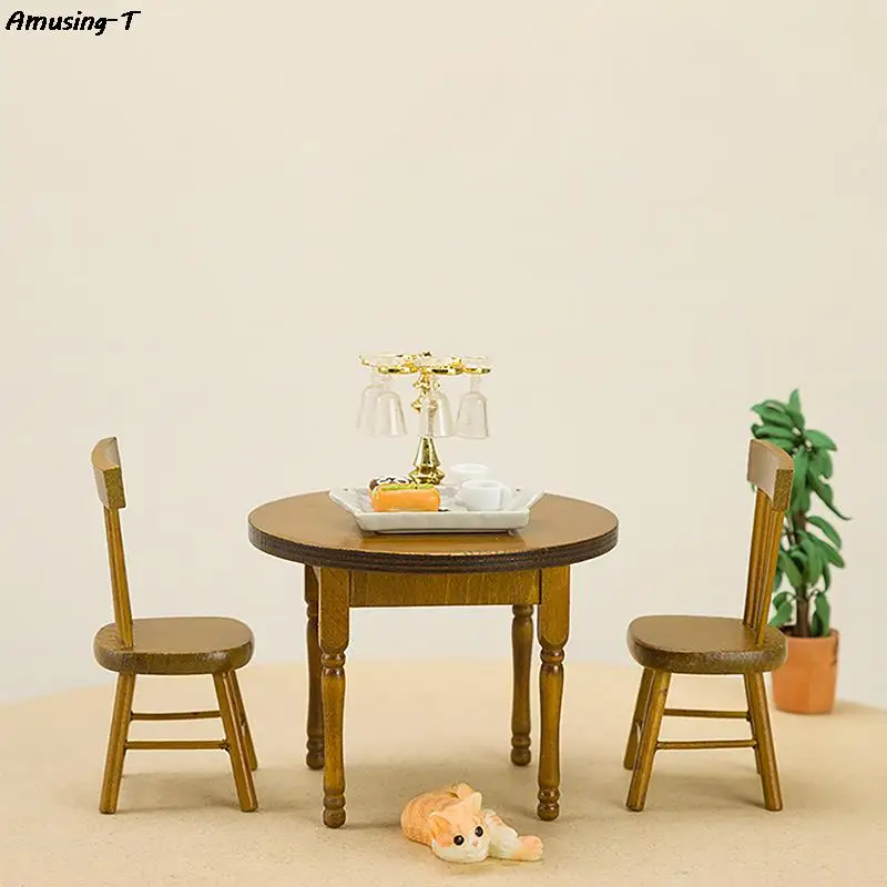 

1Set mini round table and chair set furniture scene model photo props Dollhouse decoration