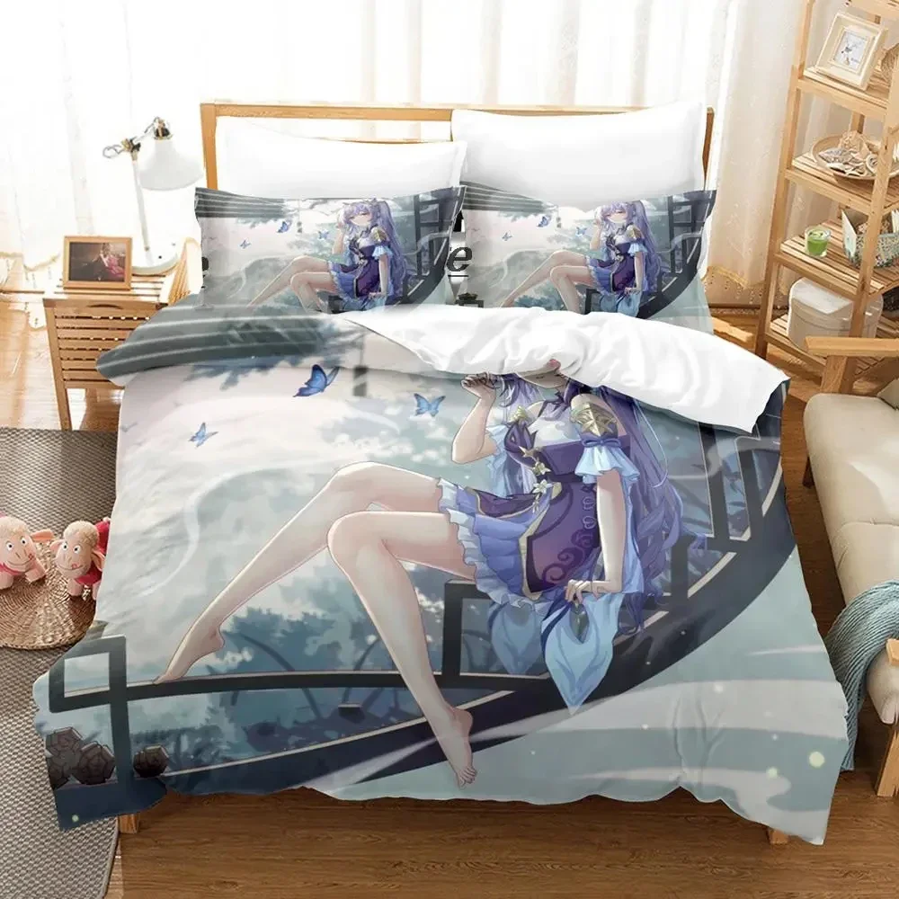 Anime Genshin Impact Arlecchino Bettwäsche-Set, Bettbezug, Bett-Set, Bettbezug, Kissenbezug, Tröster, King-Size-Größe, Jungen und Erwachsene – Detail 4