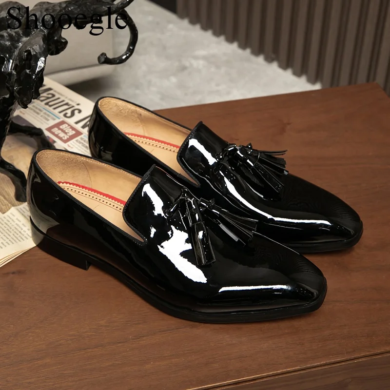 Patent Leather Shoes Mens Black Dress Slippers Men Dress Leather