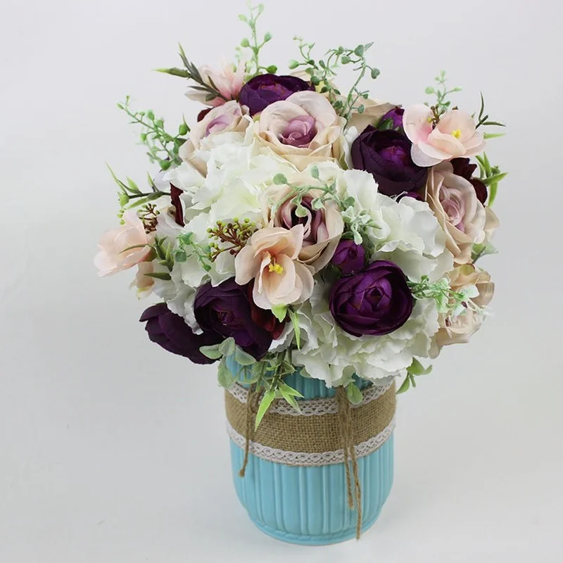 Wedding Fake Flowers Bridal Bouquets Bridesmaid Rose Centerpiece Bride  Hydrangea