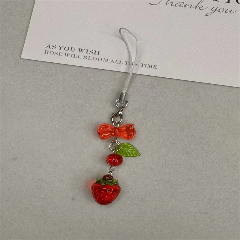 Cute Cherry Phone Charm Pendant Kawaii Key Bag Chain Accessorioes For iPhone Universal Girls Women Jewelry Keyring Hanging Cord
