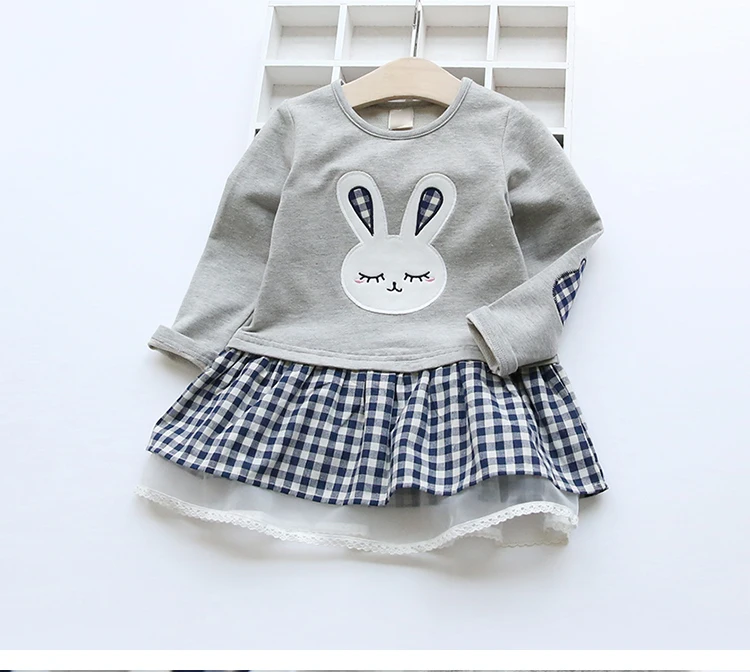 Girls Dress Spring Casual Style Baby Girl Clothes Long Sleeve Cartoon Embroiderie Bunny Princess Dress for Kids Clothes