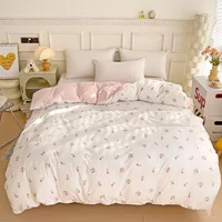 Ensemble de fil à tricoter double couche tricoté et lavé en 3 pièces, comprenant une housse de couette et une paire de taies d'oreiller 1