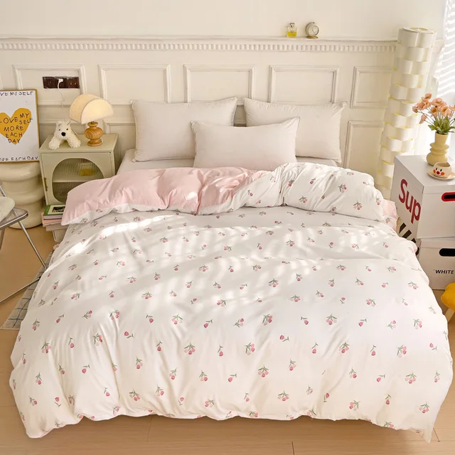 Ensemble de fil à tricoter double couche tricoté et lavé en 3 pièces, comprenant une housse de couette et une paire de taies d'oreiller 1