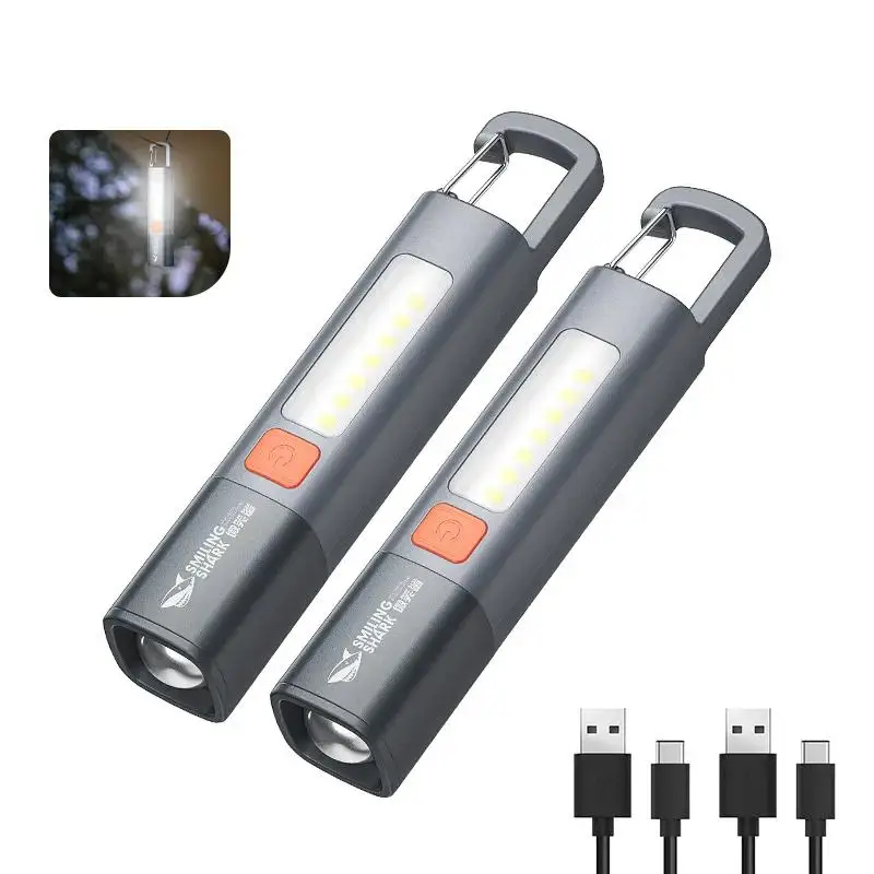 Strong Lighting ABS Flashlamp USB Charging Portable Outdoor Small Flashlight Camping Hanging Lamp Telescopic Focus COB Side Lamp
