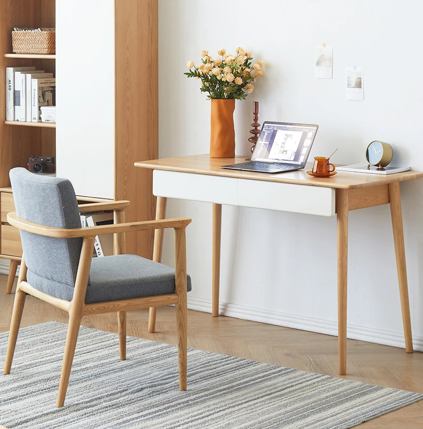 

Full solid wood desk, home computer desk, Nordic white wax wood writing desk, office desk