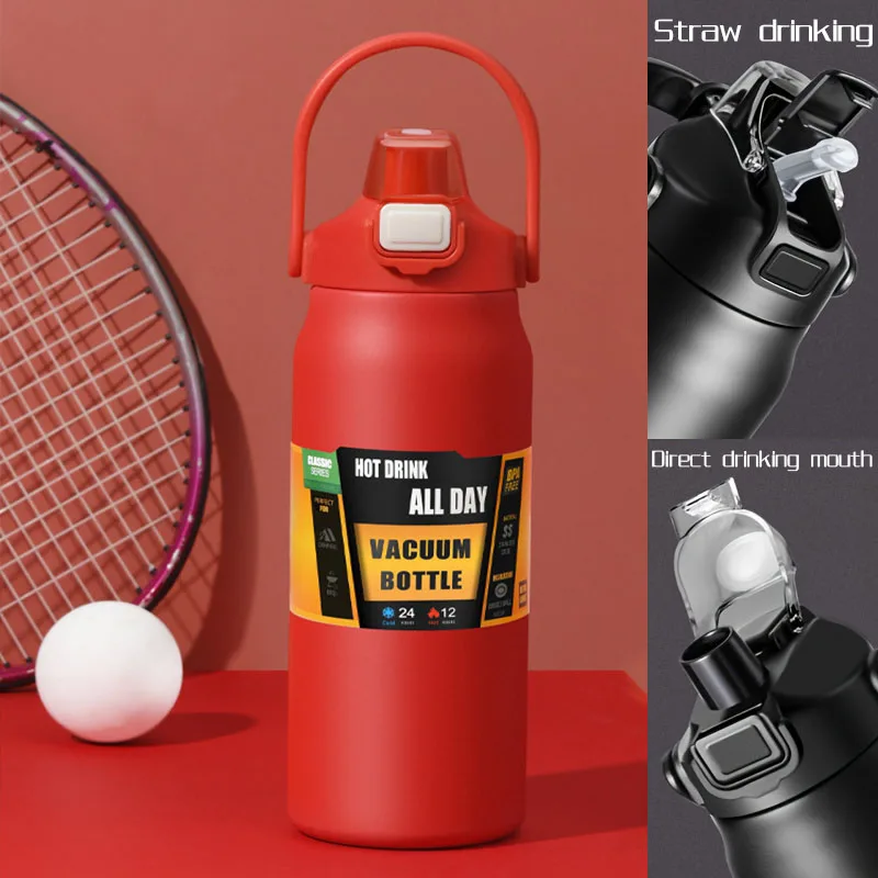 Taza térmica 26oz/33oz/40oz/50oz termo para exteriores frascos de vacío de acero inoxidable botella de agua deportiva fría y caliente con pajita