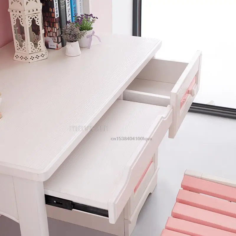 Modern Simple Solid Wood Household Children's Desk Girl Liked Small Apartment Creative Writing Desk And Bookcase Combination