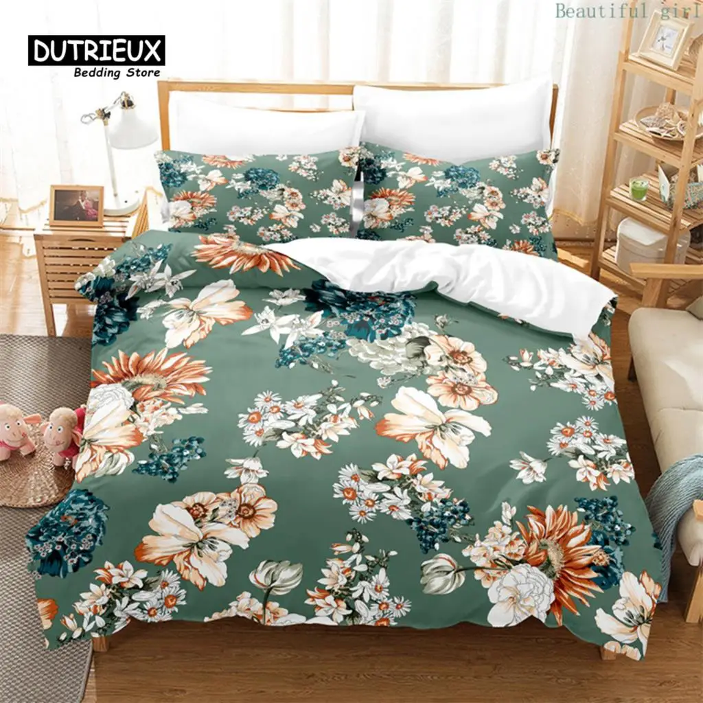 

Flowers Bedding Set, 3Pcs Duvet Cover Set, Soft Comfortable Breathable Duvet Cover, For Bedroom Guest Room Decor