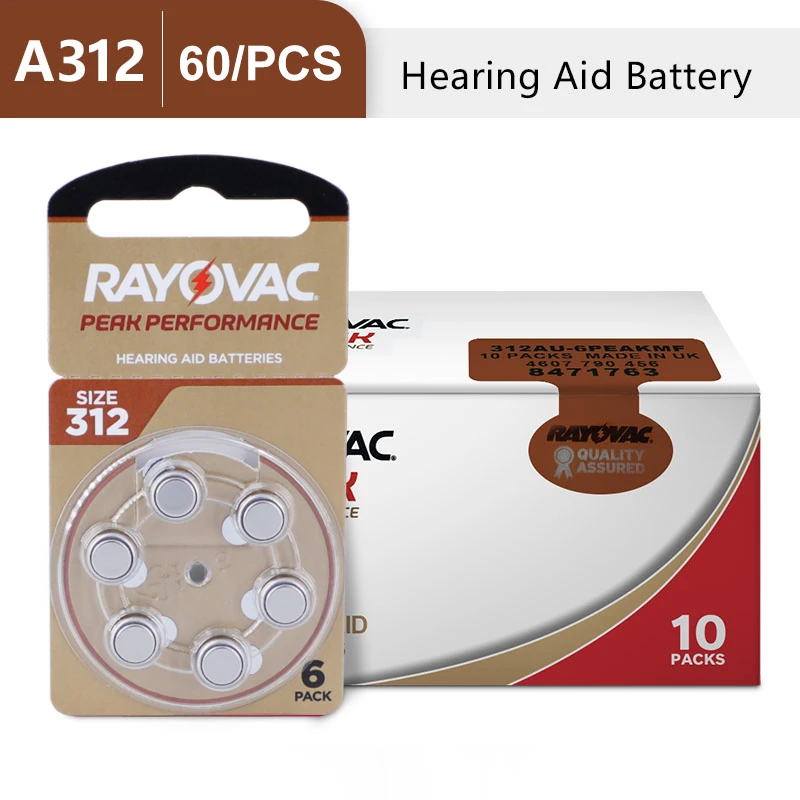 60Pcs Hearing Aid Batteries 312 A312 312A ZA312 312a PR41 Rayovac Peak