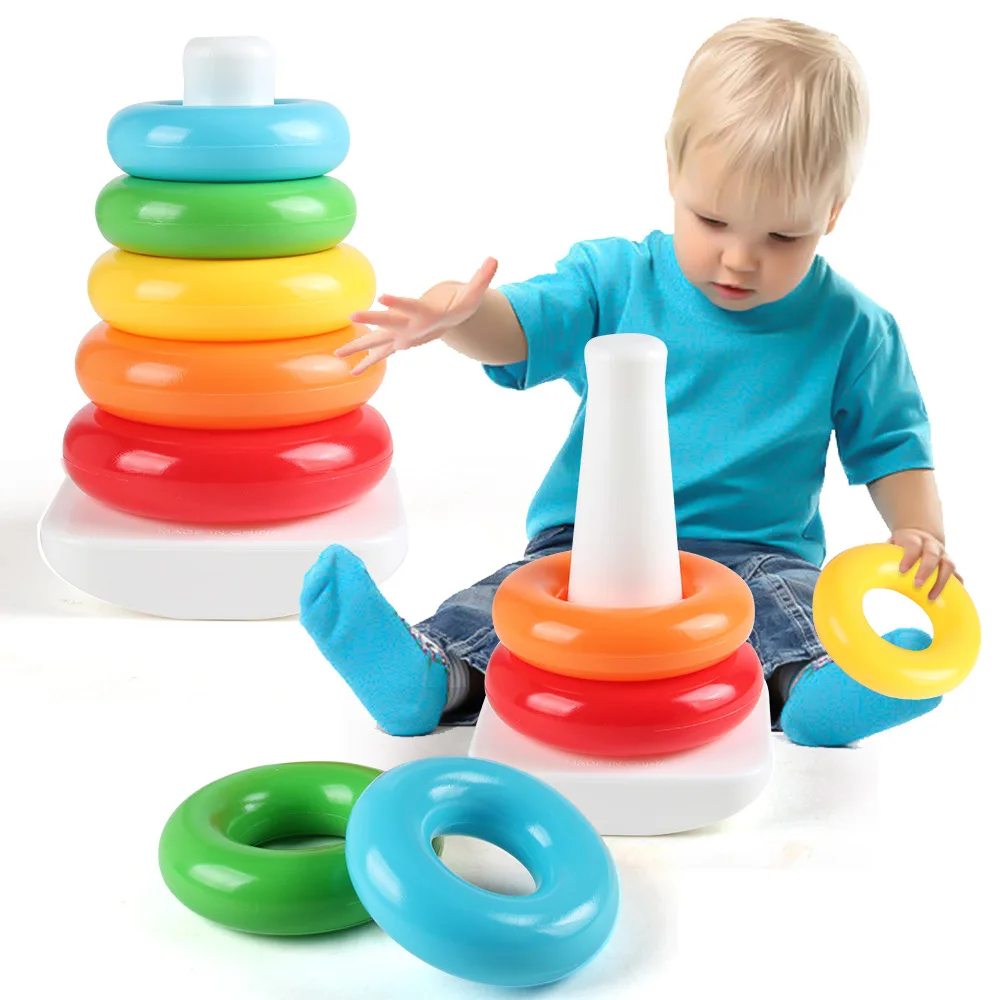 Rainbow Rotating Music Stacking Music Colorful Stacking Circle 1-3 Year Old Baby Tower Puzzle Early Education Toy