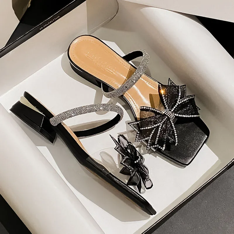 Plus Size Women Shoes Summer Crystal Mesh Bowknot Sandals Girl Low Heels Pumps Ladies Casual Shoes women sandals women flats comfortable sandals