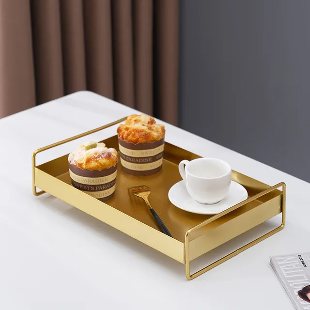 1PC Nordic Metal Tray Dried Fruit Plate Snack Fruit Dish Rectangular Snack Tray Storage Plate With Lid Dessert Tray 2